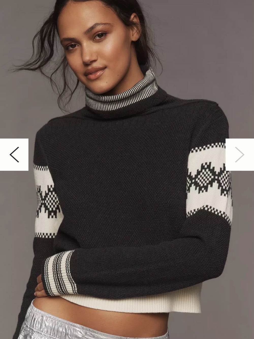 Maeve Black and Cream Patterned Turtleneck Sweater
